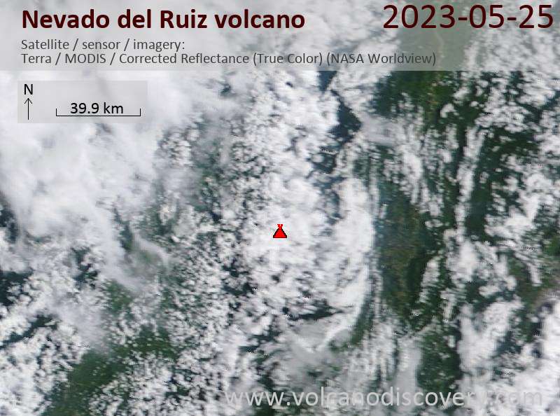 Satellite image of Nevado del Ruiz volcano on 25 May 2023