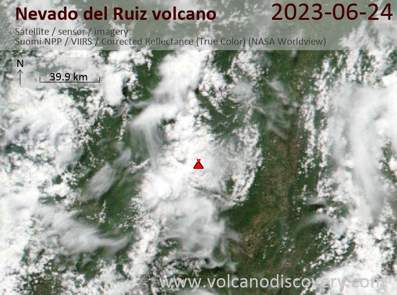 Image satellite du volcan Nevado del Ruiz le 25 juin 2023