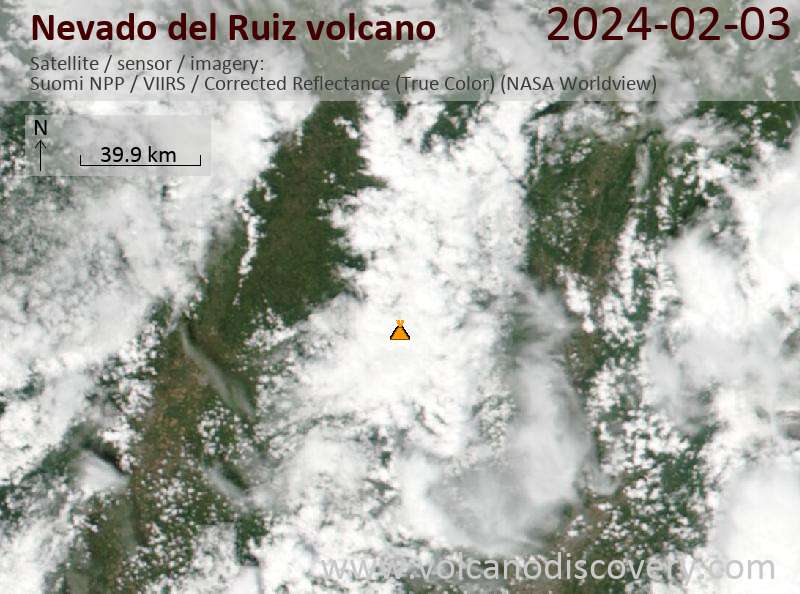 Satellite image of Nevado del Ruiz volcano on  4 Feb 2024