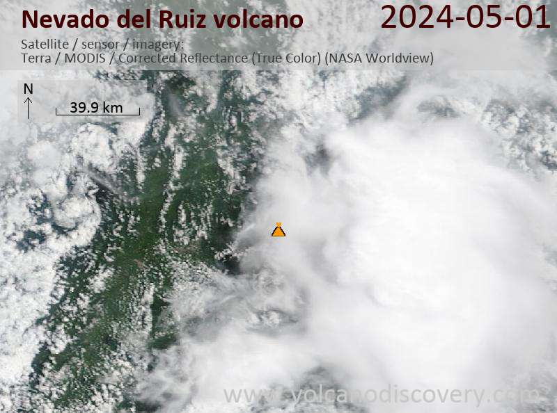 Satellite image of Nevado del Ruiz volcano on  2 May 2024