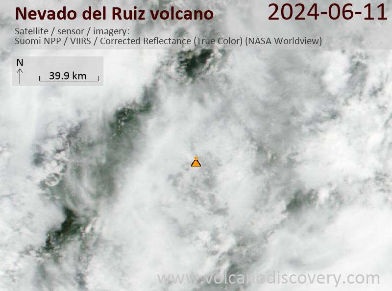 Satellitenbild des Nevado del Ruiz Vulkans am 11 Jun 2024