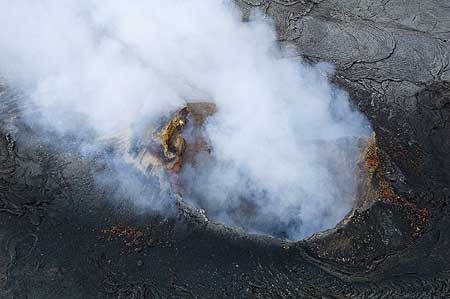 Aerial shot onto an active crater