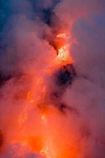Lava flow into the sea close-up