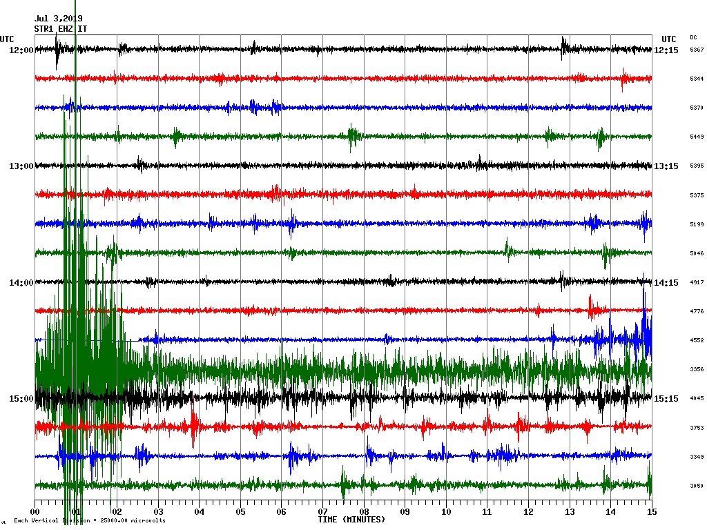Seismic signal on 3 July afternoon (image: INGV Catania)