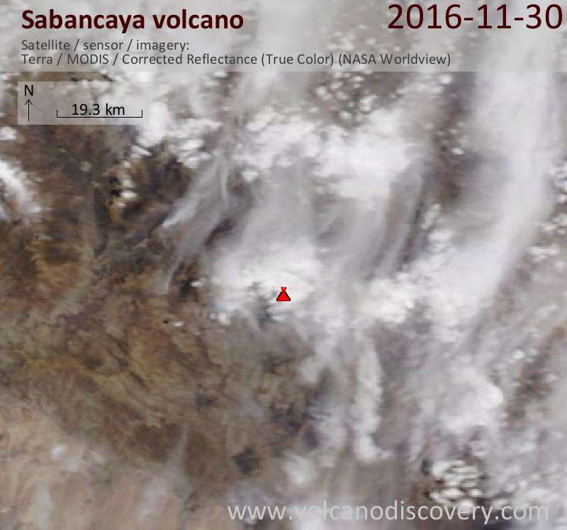 Satellite image of Sabancaya volcano on 30 Nov 2016