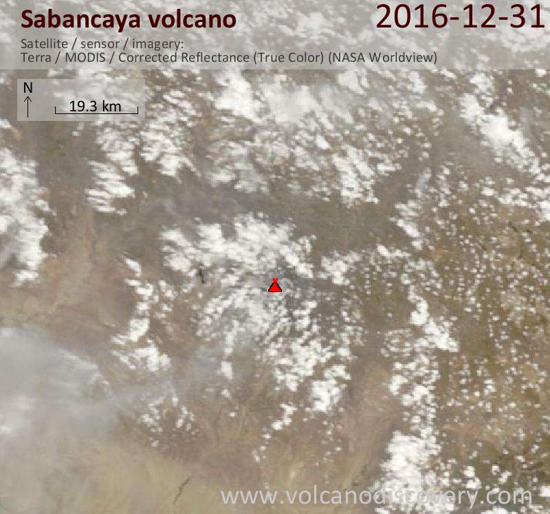 Satellite image of Sabancaya volcano on 31 Dec 2016