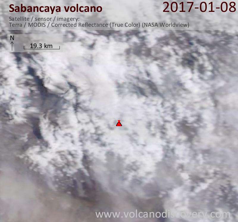 Satellite image of Sabancaya volcano on  8 Jan 2017