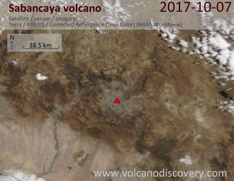 Satellite image of Sabancaya volcano on  8 Oct 2017
