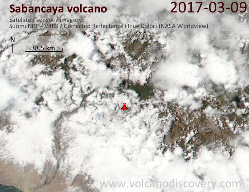 Satellite image of Sabancaya volcano on 10 Mar 2017