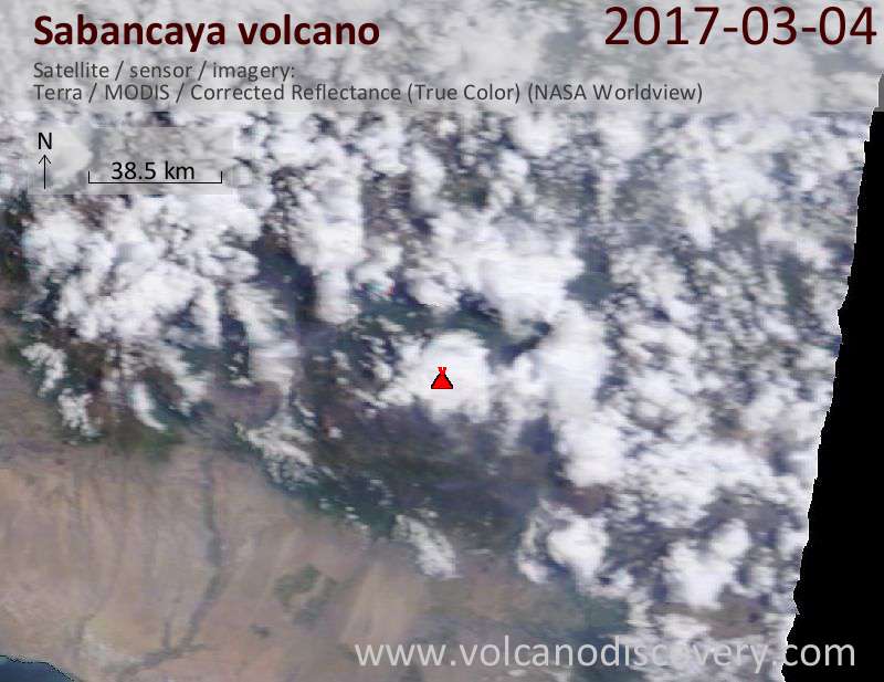 Satellite image of Sabancaya volcano on  4 Mar 2017
