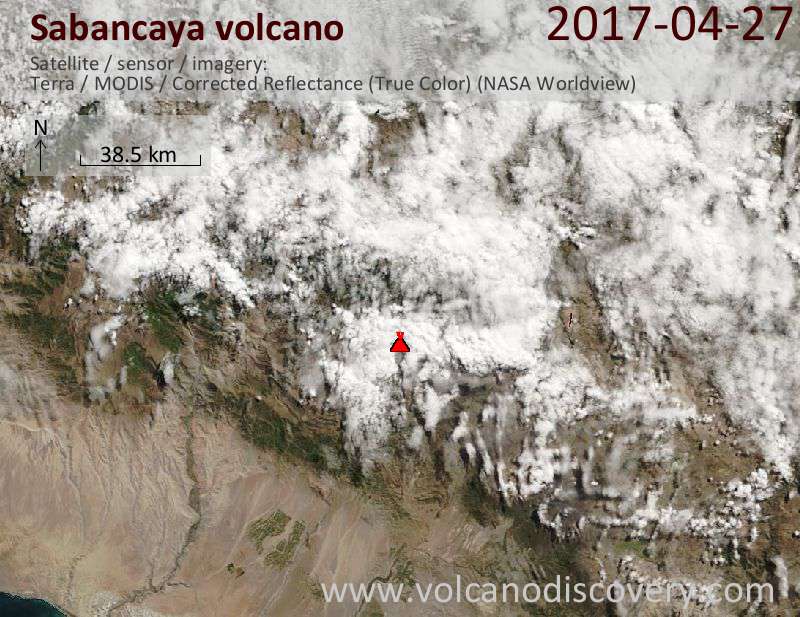 Satellite image of Sabancaya volcano on 27 Apr 2017