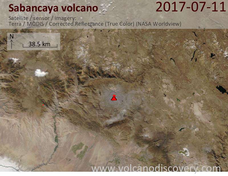 Satellite image of Sabancaya volcano on 12 Jul 2017