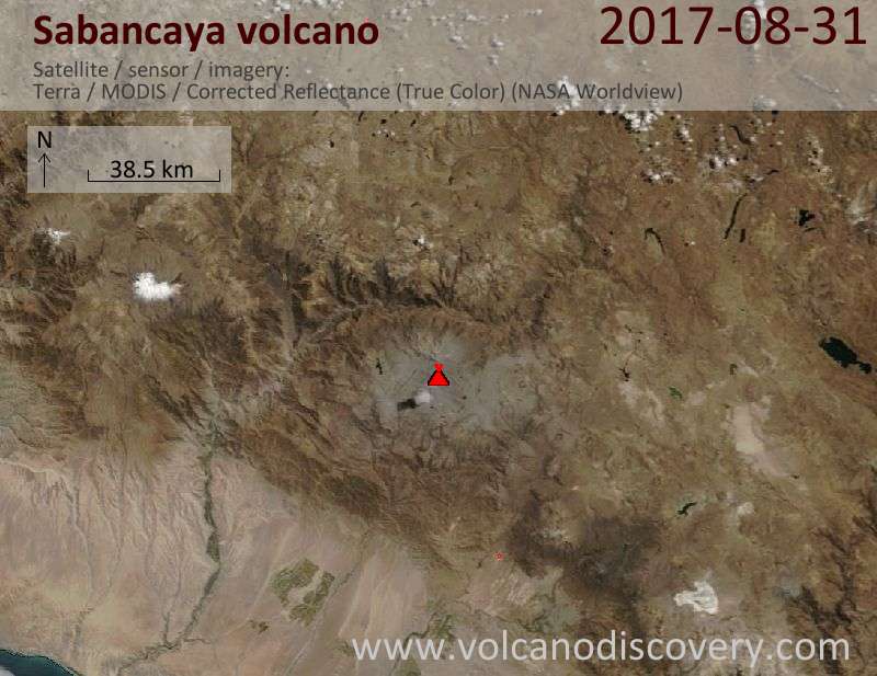 Satellite image of Sabancaya volcano on 31 Aug 2017
