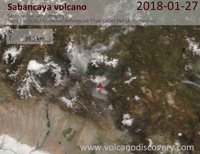 Satellite image of Sabancaya volcano on 27 Jan 2018