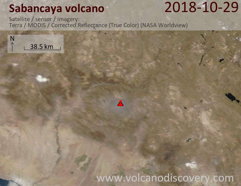 Satellite image of Sabancaya volcano on 29 Oct 2018