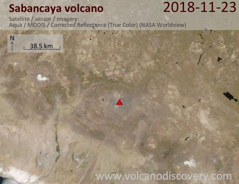 Satellite image of Sabancaya volcano on 23 Nov 2018