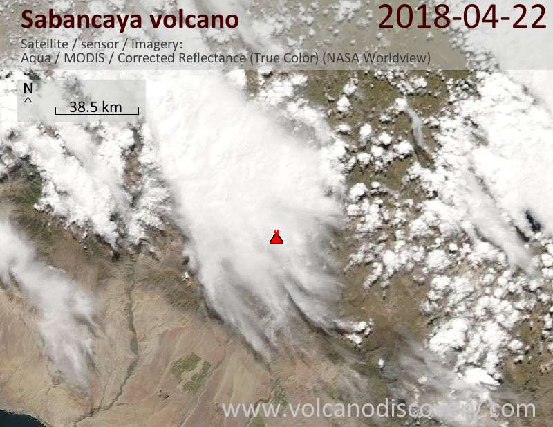 Satellite image of Sabancaya volcano on 23 Apr 2018