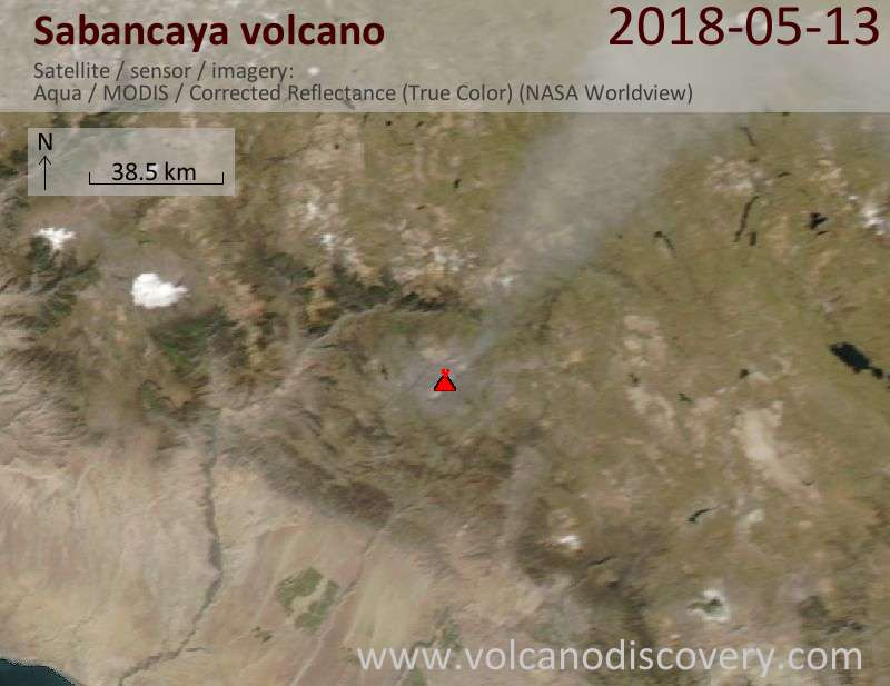 Satellite image of Sabancaya volcano on 14 May 2018