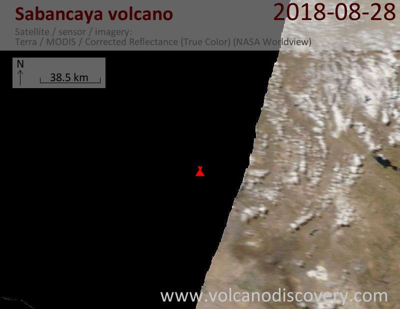 Satellite image of Sabancaya volcano on 28 Aug 2018
