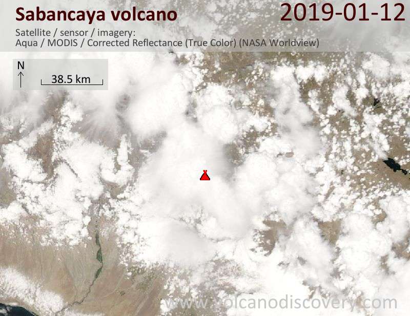 Satellite image of Sabancaya volcano on 12 Jan 2019