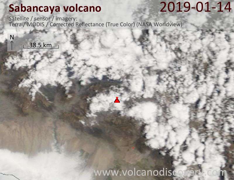 Satellite image of Sabancaya volcano on 14 Jan 2019