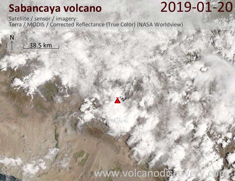 Satellite image of Sabancaya volcano on 20 Jan 2019