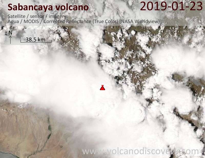 Satellite image of Sabancaya volcano on 23 Jan 2019