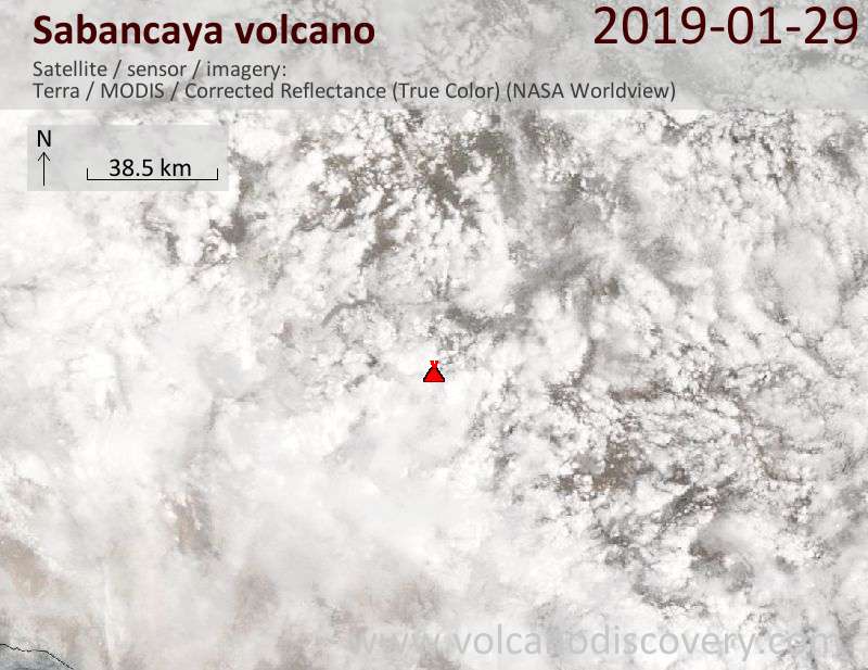 Satellite image of Sabancaya volcano on 29 Jan 2019
