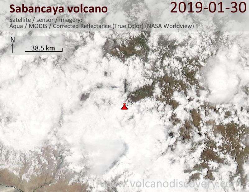 Satellite image of Sabancaya volcano on 31 Jan 2019