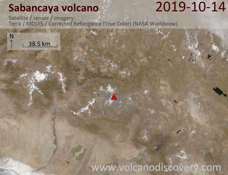 Satellite image of Sabancaya volcano on 14 Oct 2019