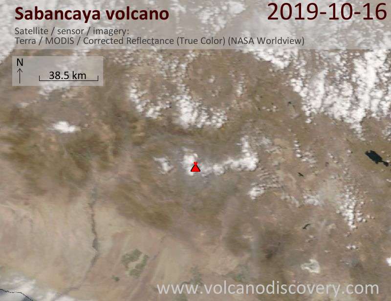 Satellite image of Sabancaya volcano on 16 Oct 2019