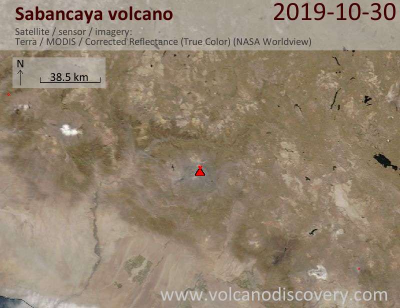 Satellite image of Sabancaya volcano on 30 Oct 2019