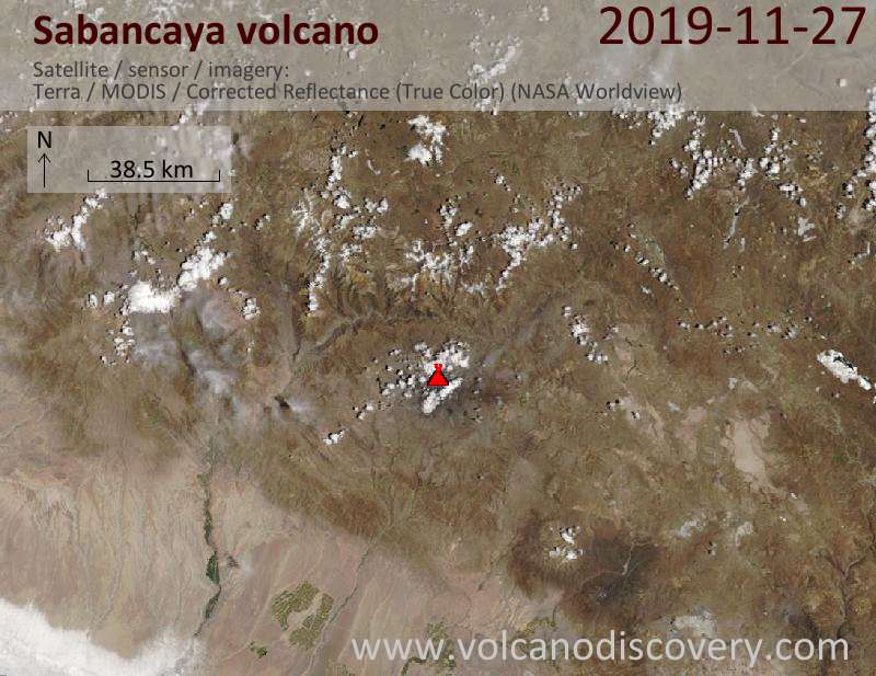 Satellite image of Sabancaya volcano on 27 Nov 2019