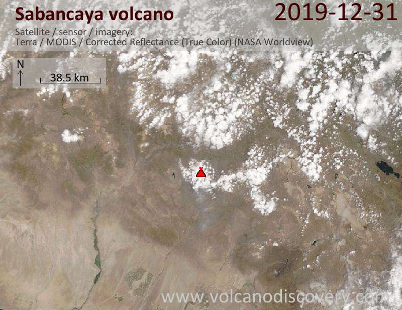 Satellite image of Sabancaya volcano on 31 Dec 2019