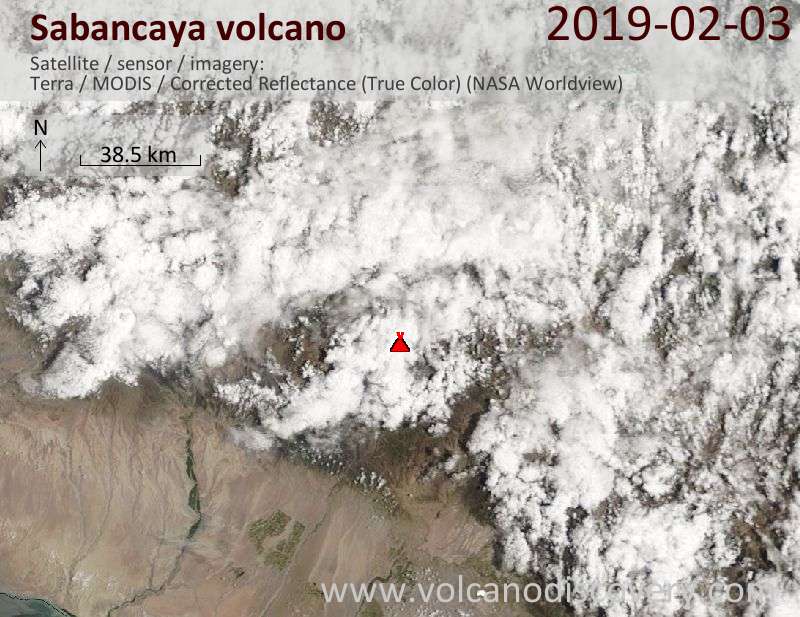 Satellite image of Sabancaya volcano on  3 Feb 2019