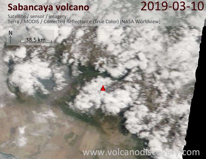 Спутниковое изображение вулкана Sabancaya 10 Mar 2019