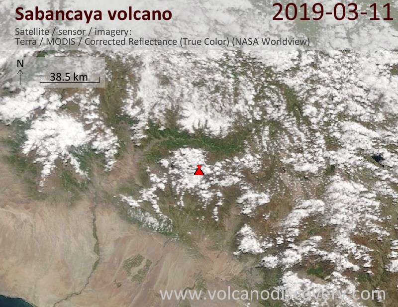 Satellitenbild des Sabancaya Vulkans am 11 Mar 2019