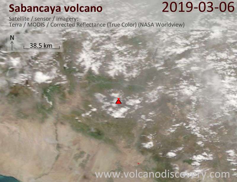 Спутниковое изображение вулкана Sabancaya  6 Mar 2019