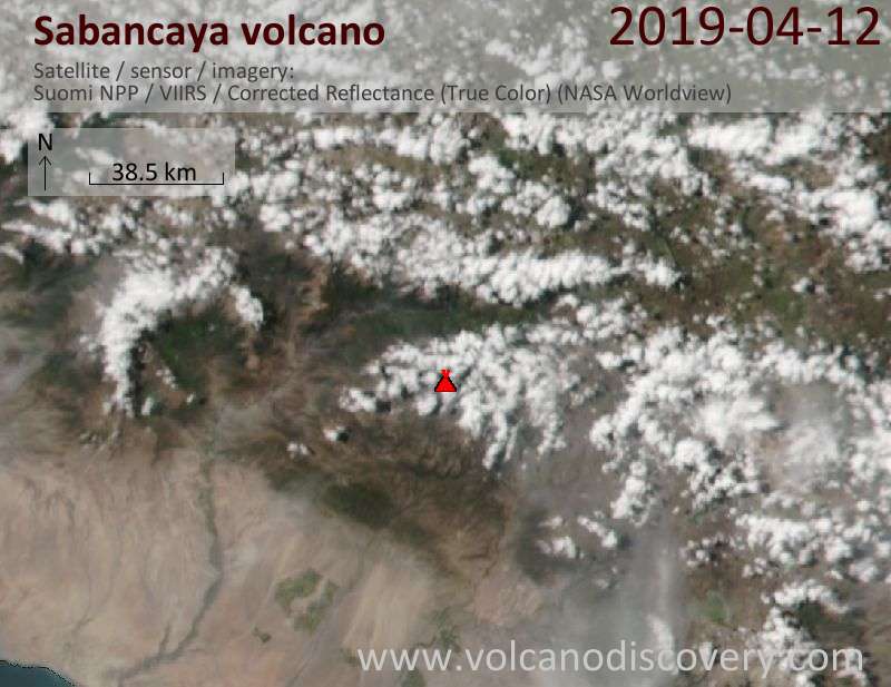Satellite image of Sabancaya volcano on 13 Apr 2019