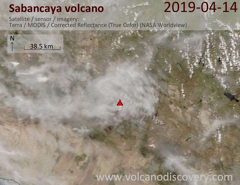 Satellite image of Sabancaya volcano on 14 Apr 2019