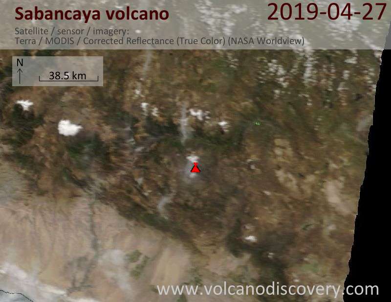 Satellite image of Sabancaya volcano on 27 Apr 2019