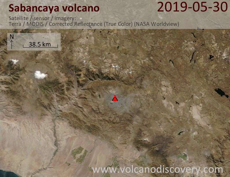 Satellitenbild des Sabancaya Vulkans am 30 May 2019