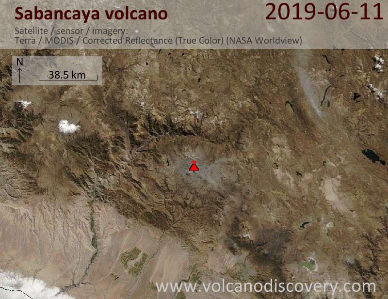 Satellite image of Sabancaya volcano on 11 Jun 2019
