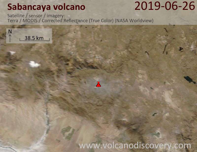Satellite image of Sabancaya volcano on 26 Jun 2019