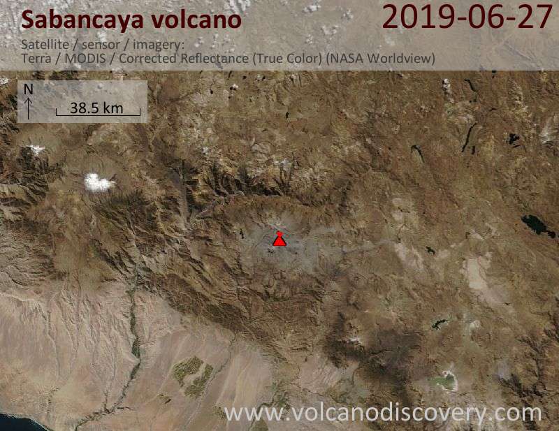 Satellite image of Sabancaya volcano on 27 Jun 2019