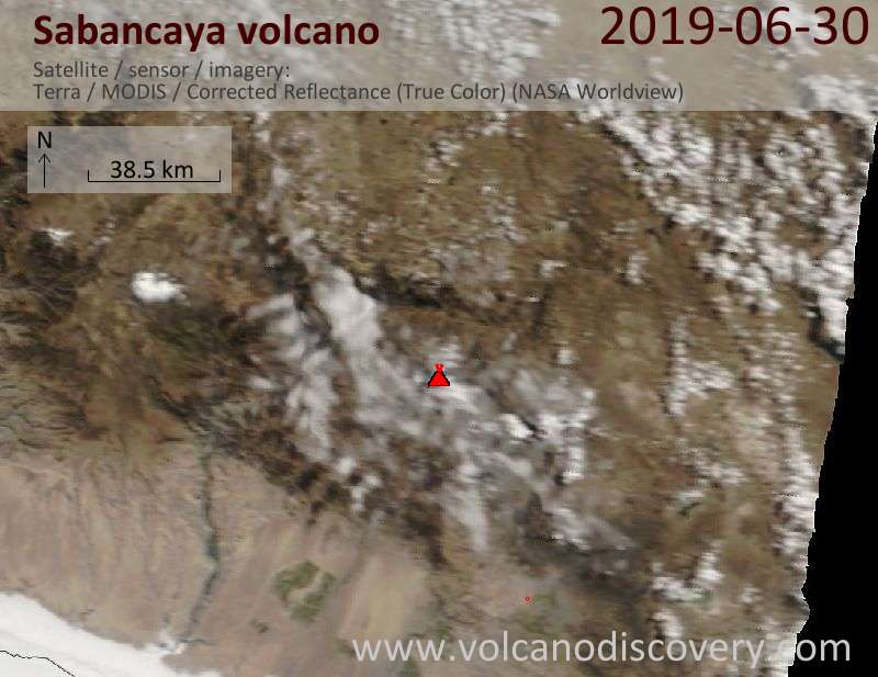 Satellite image of Sabancaya volcano on 30 Jun 2019