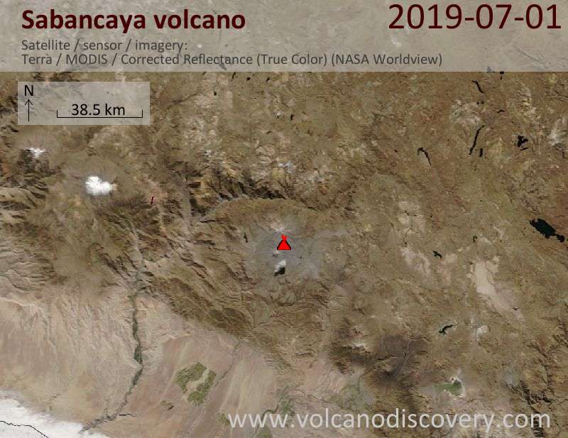 Satellite image of Sabancaya volcano on  1 Jul 2019