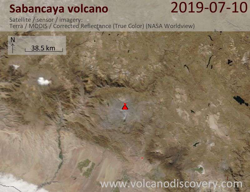 Satellite image of Sabancaya volcano on 11 Jul 2019