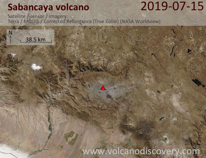 Satellite image of Sabancaya volcano on 15 Jul 2019