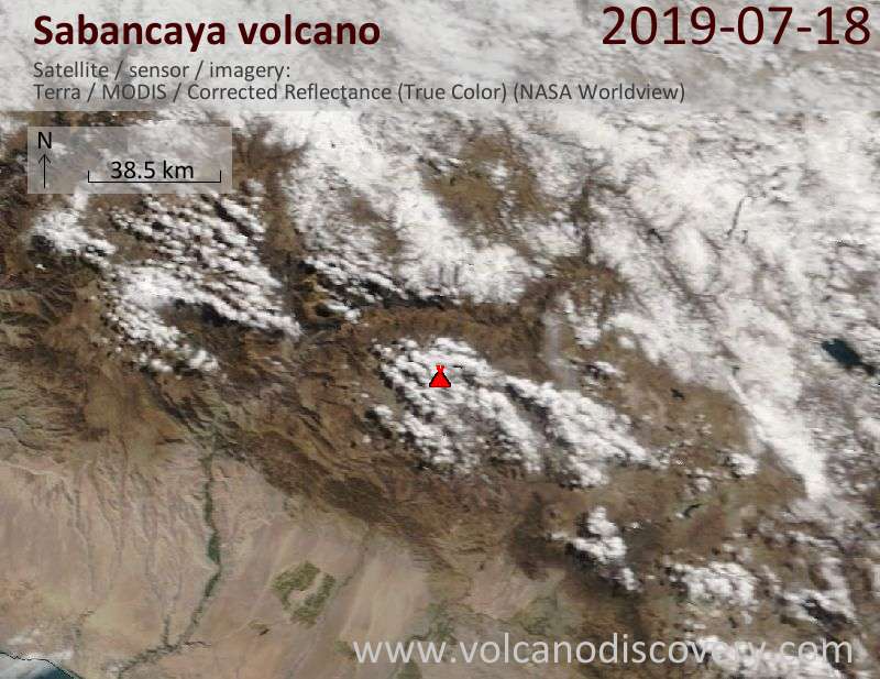 Satellite image of Sabancaya volcano on 19 Jul 2019